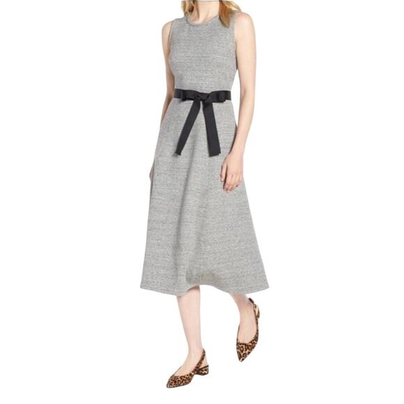 J. Crew Size 14 A Line Gray Dress Velvet Tie Belt EUC Back Zip Midi Length G8476 - Picture 3 of 14
